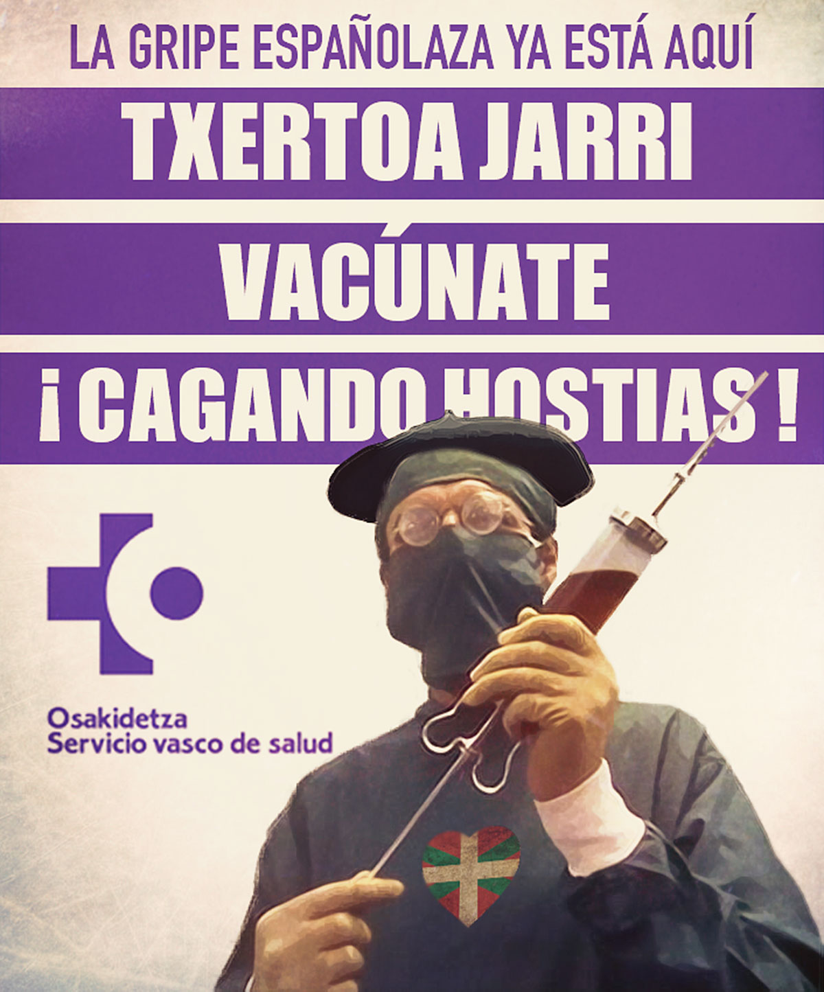 Cartel de la campaña de vacunación contra la gripe española